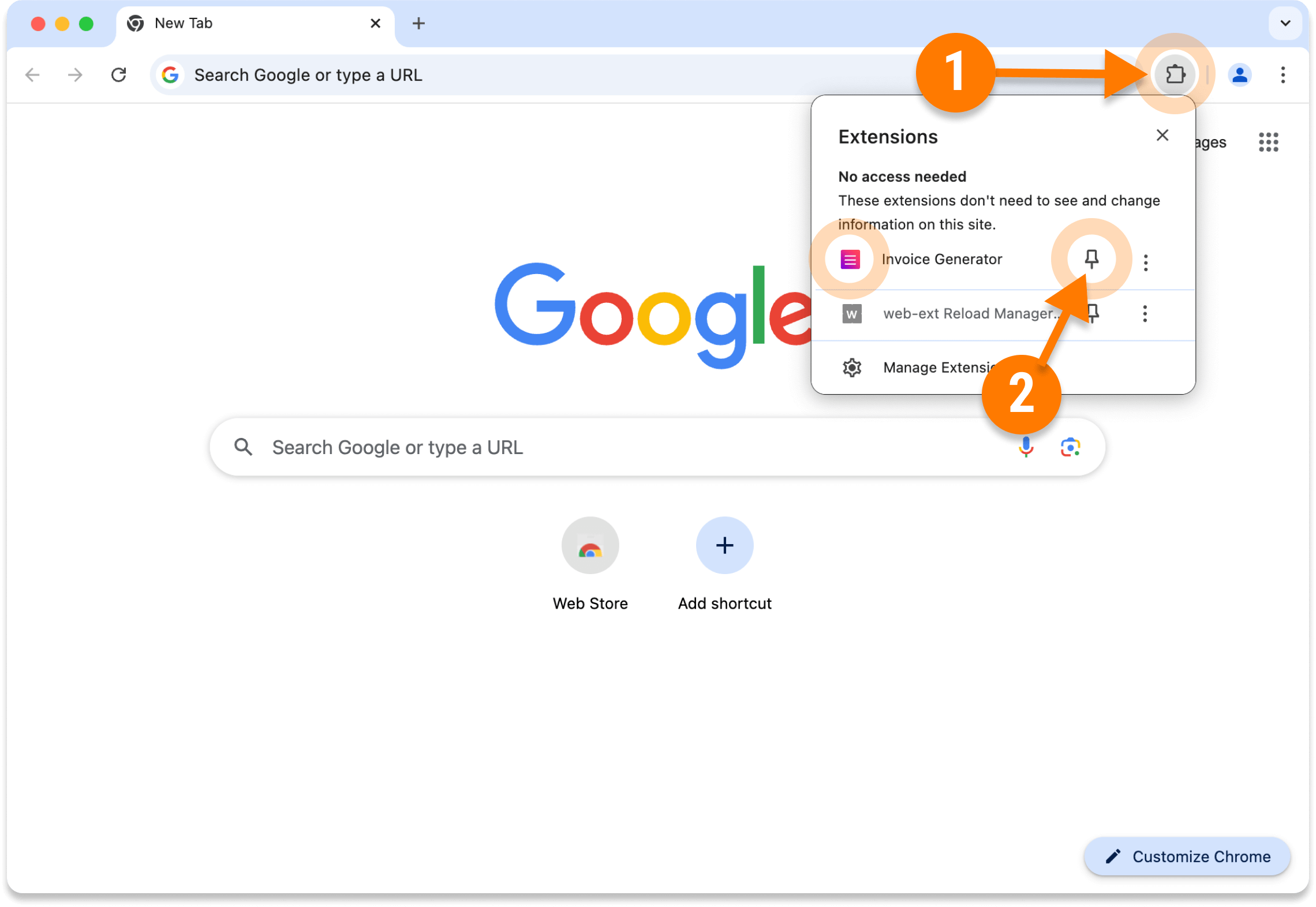 Install and enable Invoice Generator chrome extension